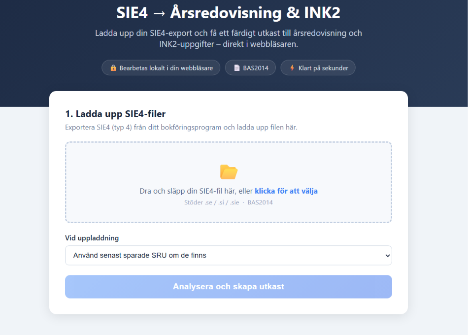 Förhandsbild av bokslutsflöde för SIE4 till årsredovisning och INK2