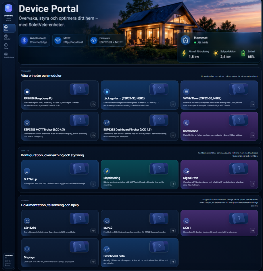 Förhandsbild av Device Portal för energi, firmware och verktyg
